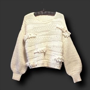 Vintage Handmade Off White Cream Knitted Thick Chunky Warm Sweater size Med